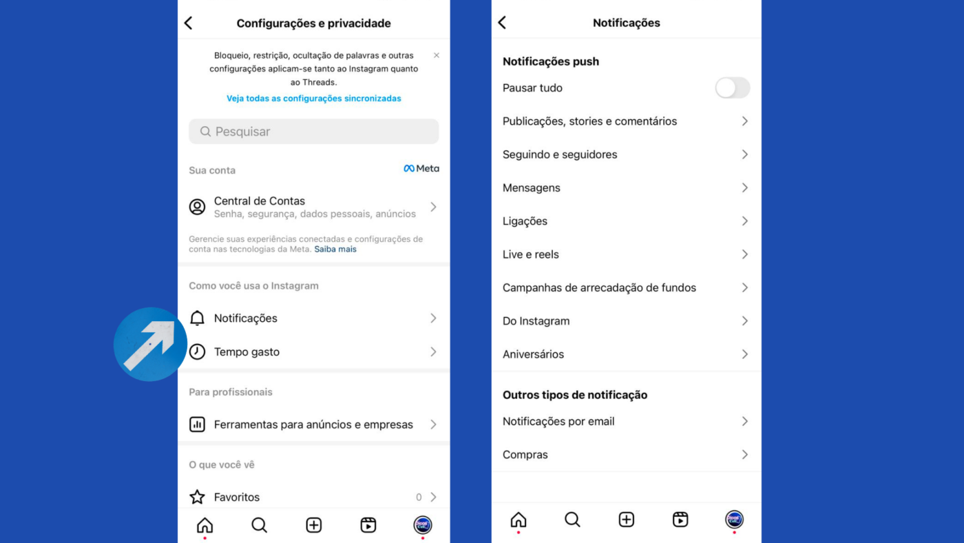 Passo a passo desativar notificações Insta 2