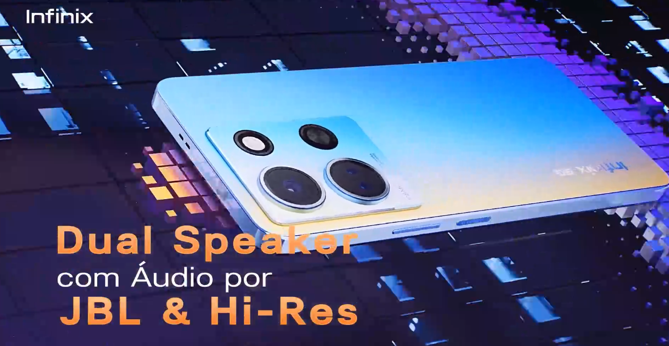 Qualidade JBL na experiência sonora do Infinix Note 30.